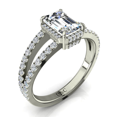 Bague Recco diamant Émeraude et diamants ronds 0.70 carat I / SI / Or Blanc 18 carats