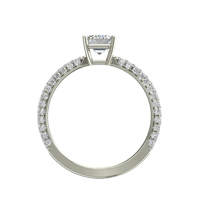 Bague de fiançailles 1.00 carat diamant Émeraude et diamants ronds Paola I / SI / Or Blanc 18 carats