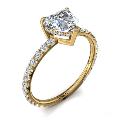 Solitaire diamant coeur et diamants ronds Valentine 0.70 carat I / SI / Or Jaune 18 carats