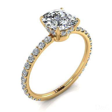 Solitaire diamant coussin et diamants ronds Valentine 0.90 carat I / SI / Or Jaune 18 carats