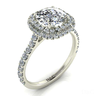 Bague de fiançailles diamant coussin et diamants ronds 1.00 carat Margueritta I / SI / Or Blanc 18 carats