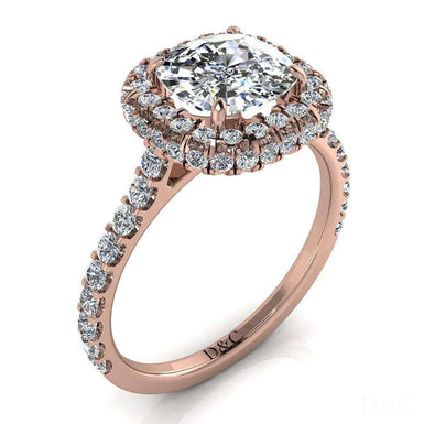 Bague de fiançailles diamant coussin et diamants ronds 1.00 carat Margueritta I / SI / Or Rose 18 carats