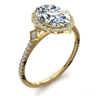 Bague Anna solitaire diamant ovale et diamants ronds 0.80 carat I / SI / Or Jaune 18 carats