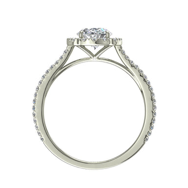 Bague solitaire 0.90 carat diamant ovale et diamants ronds Alida I / SI / Or Blanc 18 carats