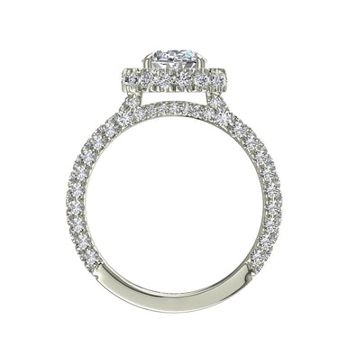 Bague Viviane solitaire diamant ovale et diamants ronds 1.50 carat I / SI / Or Blanc 18 carats