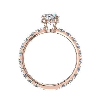 Bague solitaire 1.50 carat diamant ovale et diamants ronds Valentina I / SI / Or Rose 18 carats