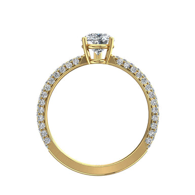 Bague Paola diamant poire et diamants ronds 1.00 carat I / SI / Or Jaune 18 carats