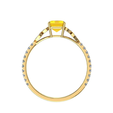 Bague de mariage saphir jaune Émeraude et diamants marquises et diamants ronds 1.00 carat Angela A / SI / Or Jaune 18 carats