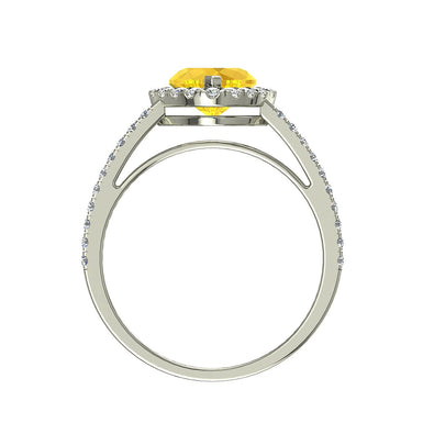 Bague de fiançailles saphir jaune coeur et diamants ronds 1.10 carat Genova A / SI / Or Blanc 18 carats