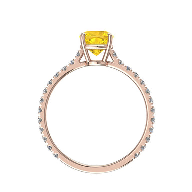 Bague de fiançailles saphir jaune coussin et diamants ronds 0.60 carat Jenny A / SI / Or Rose 18 carats