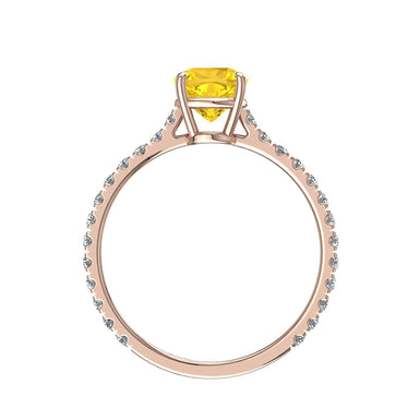 Bague saphir jaune ovale et diamants ronds 0.60 carat Cindirella A / SI / Or Rose 18 carats