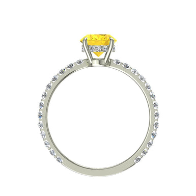 Bague de fiançailles saphir jaune ovale et diamants ronds 1.00 carat Valentine A / SI / Or Blanc 18 carats