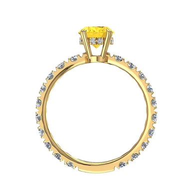 Bague de fiançailles saphir jaune ovale et diamants ronds 1.50 carat Valentina A / SI / Or Jaune 18 carats
