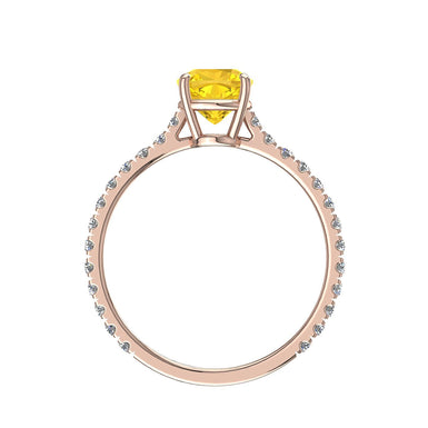 Bague saphir jaune princesse et diamants ronds 0.60 carat Cindirella A / SI / Or Rose 18 carats
