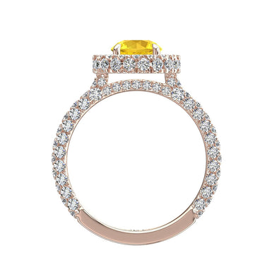 Bague de fiançailles saphir jaune rond et diamants ronds 1.50 carat Viviane A / SI / Or Rose 18 carats