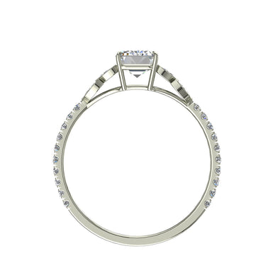 Solitaire diamant Émeraude et diamants marquises et diamants ronds 1.00 carat Angela I / SI / Or Blanc 18 carats
