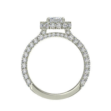 Solitaire Viviane bague diamant Émeraude et diamants ronds 1.50 carat I / SI / Or Blanc 18 carats