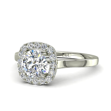 Bague de mariage diamant coussin et diamants ronds 0.60 carat Capri I / SI / Or Blanc 18 carats