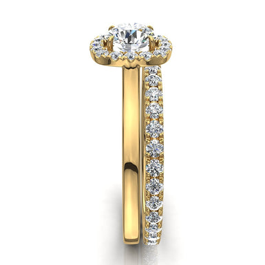 Bague de mariage diamant coussin et diamants ronds 0.60 carat Capri I / SI / Or Jaune 18 carats