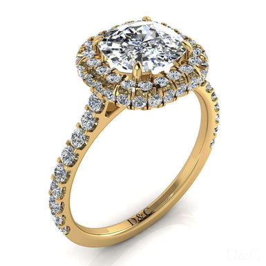 Bague de fiançailles diamant coussin et diamants ronds 1.00 carat Margueritta I / SI / Or Jaune 18 carats