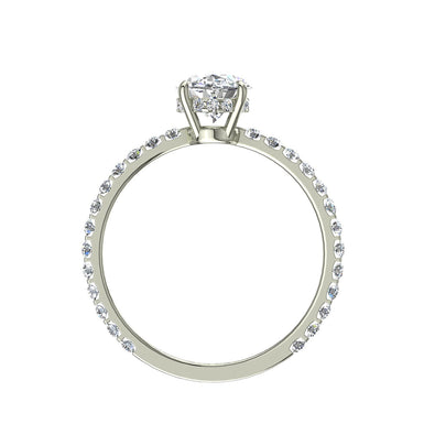Bague de fiançailles 0.90 carat diamant ovale et diamants ronds Valentine I / SI / Or Blanc 18 carats
