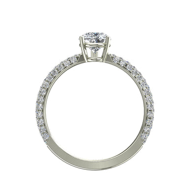Bague Paola diamant poire et diamants ronds 1.00 carat I / SI / Or Blanc 18 carats