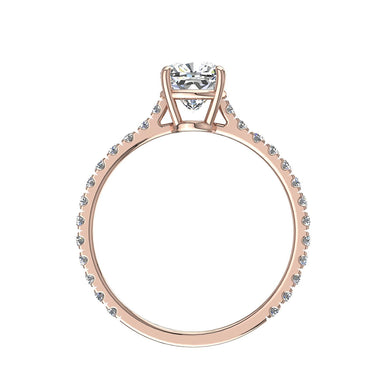 Bague Cindirella diamant princesse et diamants ronds 0.60 carat I / SI / Or Rose 18 carats