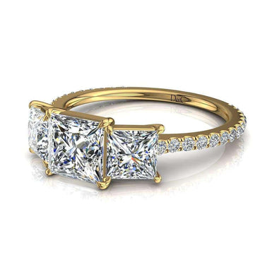 Solitaire Azaria bague diamant princesse et diamants ronds 1.10 carat I / SI / Or Jaune 18 carats