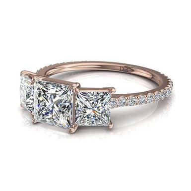 Solitaire Azaria bague diamant princesse et diamants ronds 1.10 carat I / SI / Or Rose 18 carats