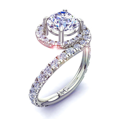 Bague de fiançailles diamant rond 1.00 carat Elena I / SI / Or Blanc 18 carats