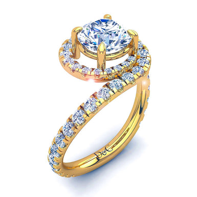 Bague de fiançailles diamant rond 1.00 carat Elena I / SI / Or Jaune 18 carats