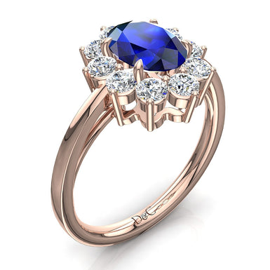 Bague de fiançailles saphir ovale et diamants ronds 0.80 carat Diana A / SI / Or Rose 18 carats