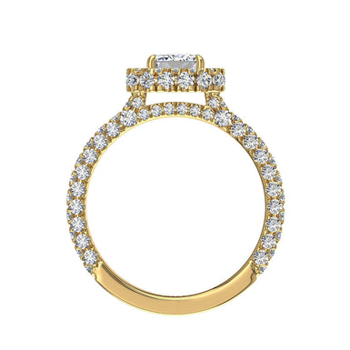Solitaire Viviane bague diamant Émeraude et diamants ronds 1.50 carat I / SI / Or Jaune 18 carats