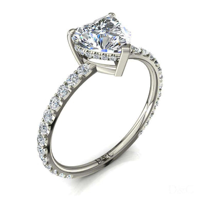 Solitaire diamant coeur et diamants ronds Valentine 0.70 carat I / SI / Or Blanc 18 carats