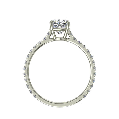 Solitaire Cindirella bague diamant ovale et diamants ronds 0.60 carat I / SI / Or Blanc 18 carats