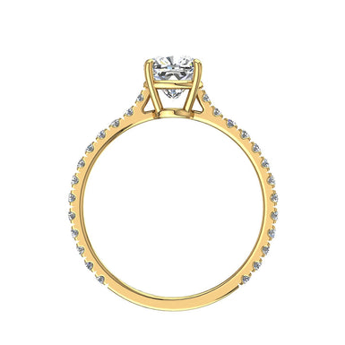 Solitaire Cindirella bague diamant ovale et diamants ronds 0.60 carat I / SI / Or Jaune 18 carats
