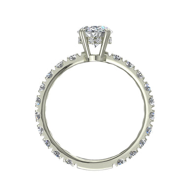 Bague solitaire 1.50 carat diamant ovale et diamants ronds Valentina I / SI / Or Blanc 18 carats