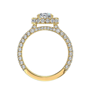 Bague Viviane solitaire diamant ovale et diamants ronds 1.50 carat I / SI / Or Jaune 18 carats