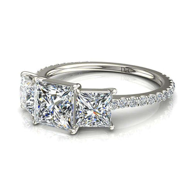 Solitaire Azaria bague diamant princesse et diamants ronds 1.10 carat I / SI / Or Blanc 18 carats