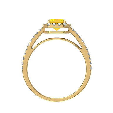 Solitaire saphir jaune Émeraude et diamants ronds 1.10 carat Genova A / SI / Or Jaune 18 carats