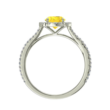 Solitaire saphir jaune ovale et diamants ronds 0.90 carat Alida A / SI / Or Blanc 18 carats
