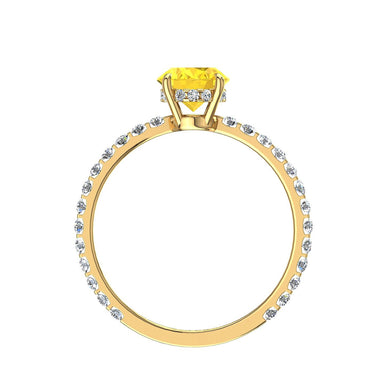 Bague de fiançailles saphir jaune ovale et diamants ronds 1.00 carat Valentine A / SI / Or Jaune 18 carats