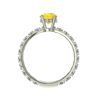 Bague de fiançailles saphir jaune ovale et diamants ronds 1.50 carat Valentina A / SI / Or Blanc 18 carats