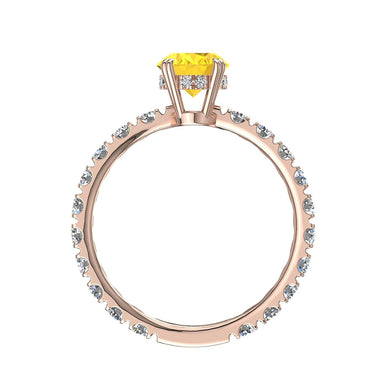 Bague de fiançailles saphir jaune ovale et diamants ronds 1.50 carat Valentina A / SI / Or Rose 18 carats