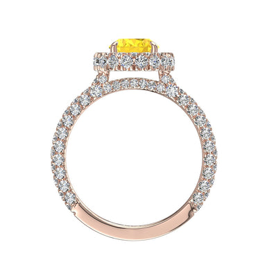 Bague de fiançailles saphir jaune ovale et diamants ronds 1.50 carat Viviane A / SI / Or Rose 18 carats