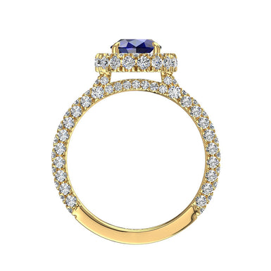 Bague saphir ovale et diamants ronds 1.50 carat Viviane A / SI / Or Jaune 18 carats