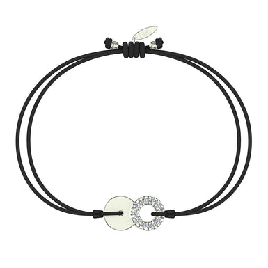 Bracelet cordon Lune pleine en Or avec diamant Or Blanc 18 carats / Noir