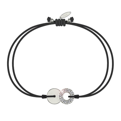 Bracelet cordon Lune pleine en argent avec diamant Noir / Pochette