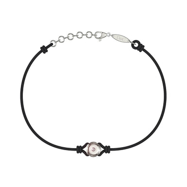 Bracelet cordon Solitaire en argent avec diamant Noir / Pochette