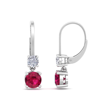 Boucles d'oreilles rubis ronds et diamants ronds 0.70 carat Perla A / SI / Or Blanc 18 carats